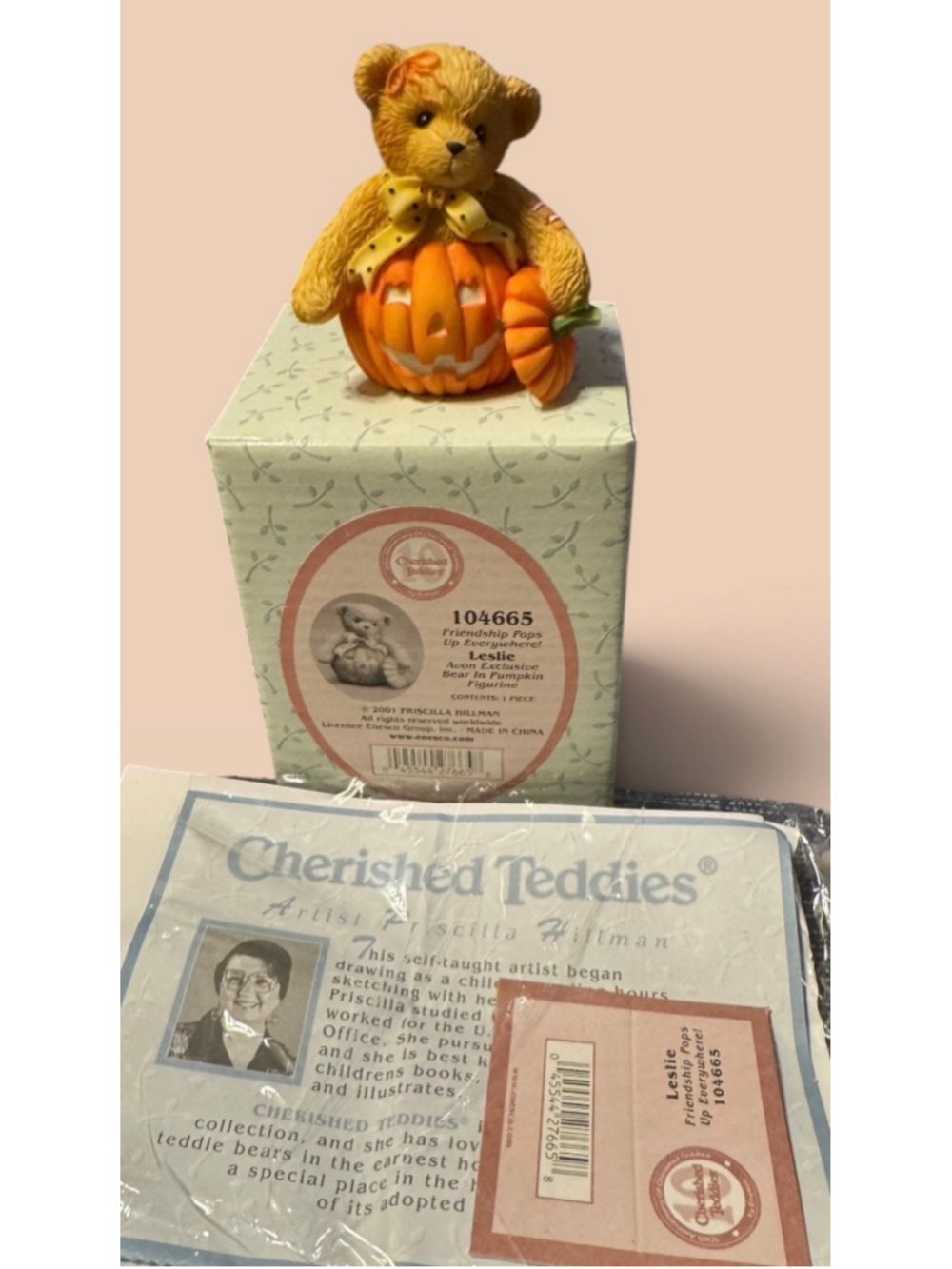 Cherished Teddies Leslie Bear in Pumpkin Figurine #104665 Avon Exclusive